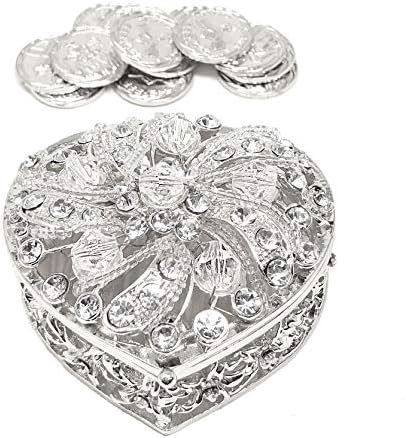 CB Accessories Wedding Unity Coins - Arras de Boda - Heart Shaped Box with Decorative Rhinestone Crystals 78 (Silver)