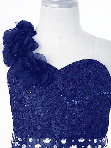 Kids Girls One Shoulder Wedding Flower Dress Sequin Lace Maxi Romper Evening Gown Dance Wear4