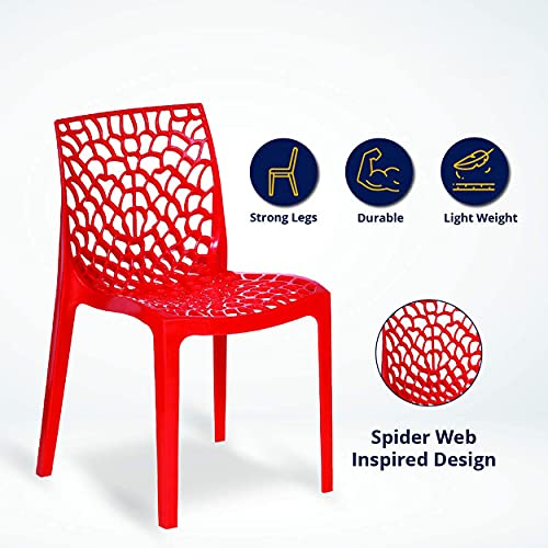 Image of Binani Web Designer Plastic Chair for Home, Office and Restaurant and Cafe|Armless Chair for Dining Room| Heavy Duty Outdoor Plastic Chair | Designer Balcony Chair (4, Red)