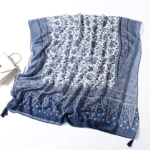 GUZOSJO Women's Boho Cotton Hemp Lightweight Floral Printed Scarf Long Shawl Wrap Scarf Head Shawl for Fall Spring2