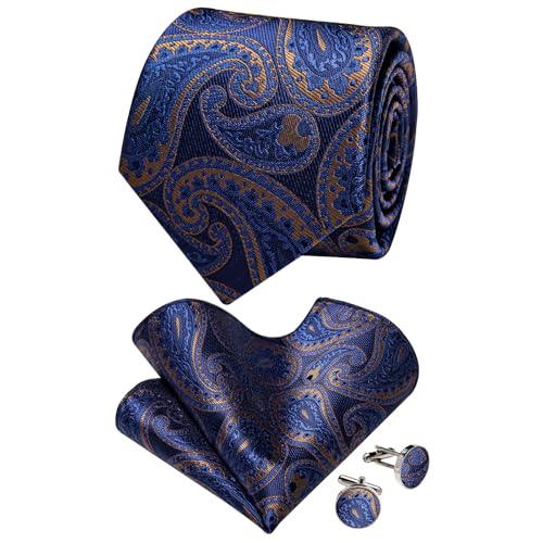 Image of YourTies Silk Paisley Floral Tie and Pocket Square Cufflinks with Lapel Pin Sets for Men 5PC Wedding Party