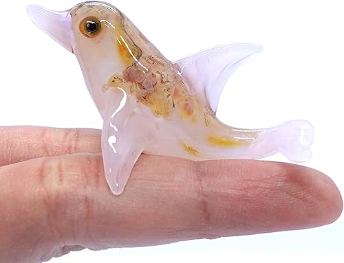 Figuras artísticas de cristal soplado a mano en miniatura de delfín, animales marinos, océano, regalo coleccionable, decoración del hogar (mármol