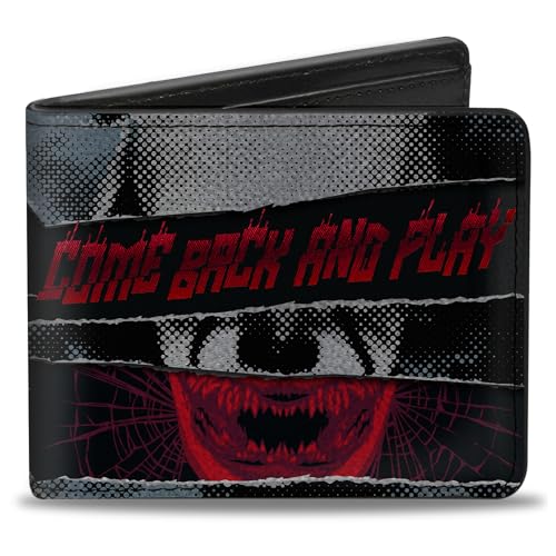 Buckle-Down Men's Horror Movies Wallet, Bifold, It Chapter Two Pennywise Come Back and Play Collage, Vegan Leather, 4.0