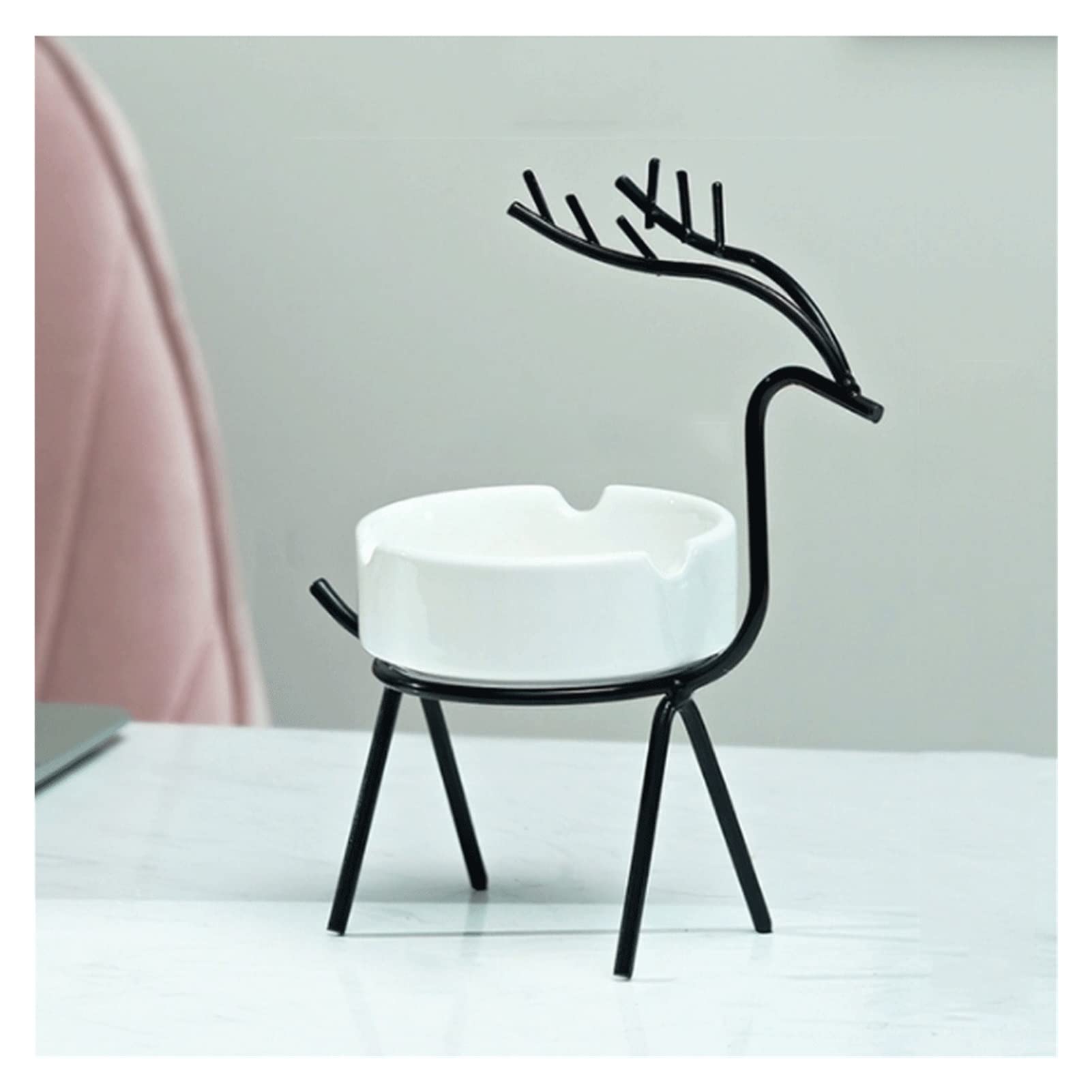Retro ashtray LHBNH Deer Shaped Creative Stainless Steel Ashtray Hollow Ceramic Ashtray Household Accessories (Black Gold) (Color : Black)