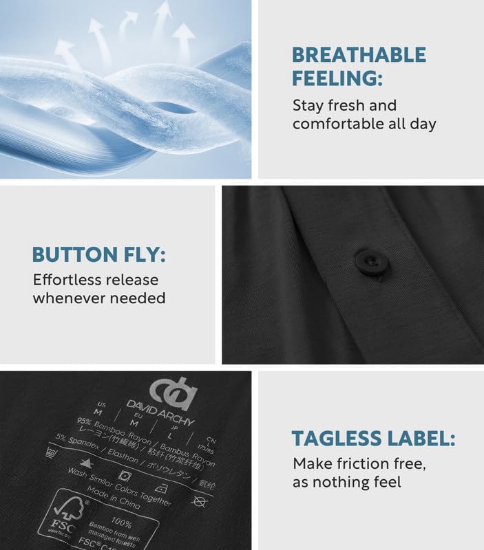 DAVID ARCHY Mens Boxer Shorts Breathable Rayon Made from Bamboo Boxers for Men Loose Fit Mens Underwear 3 or 5 Pack - Image 5