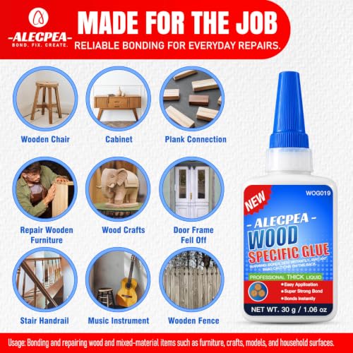 Image of ALECPEA Wood Glue, Thick CA Glue for Wood, 30g with 3 Droppers | Fast 45 Second Set, 24-Hour Full Cure, Controlled Flow For Furniture, Crafts, Models, And Bamboo
