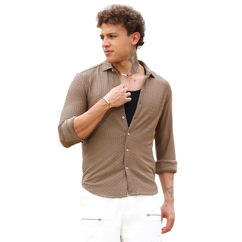 Image of CAHOOT Men's Solid Utility Shirt | Casual Wear | Spread Collar | Long Sleeve | Button Closure | Shirt Crafted with Comfort Fit for Everyday Wear