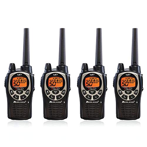 Midland GXT1000VP4 50 Channel GMRS Two-Way Radio – Up to 36 Mile Range Walkie Talkie – Black/Silver (Pack of 4)