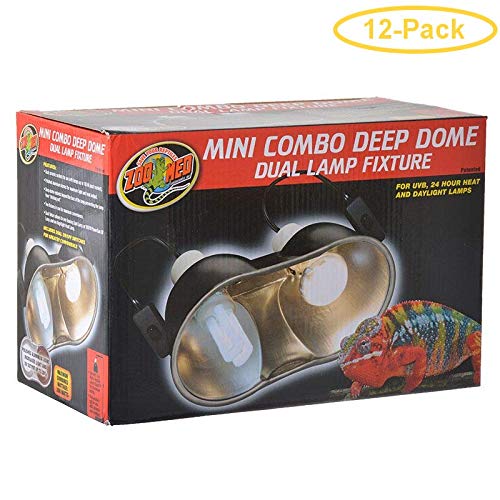 Zoo Med Mini Combo Deep Dome Lamp Fixture - Black Up to 100 Watts - Each Socket - Pack of 12