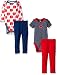Gerber Girls' 4 Piece Bodysuit and Pant Set, Apple, 3-6 Months