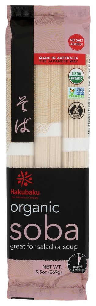 Hakubaku Organic Soba, Authentic Japanese Buckwheat Noodles, (no salt added) 9.5-Ounce (Pack of 24)