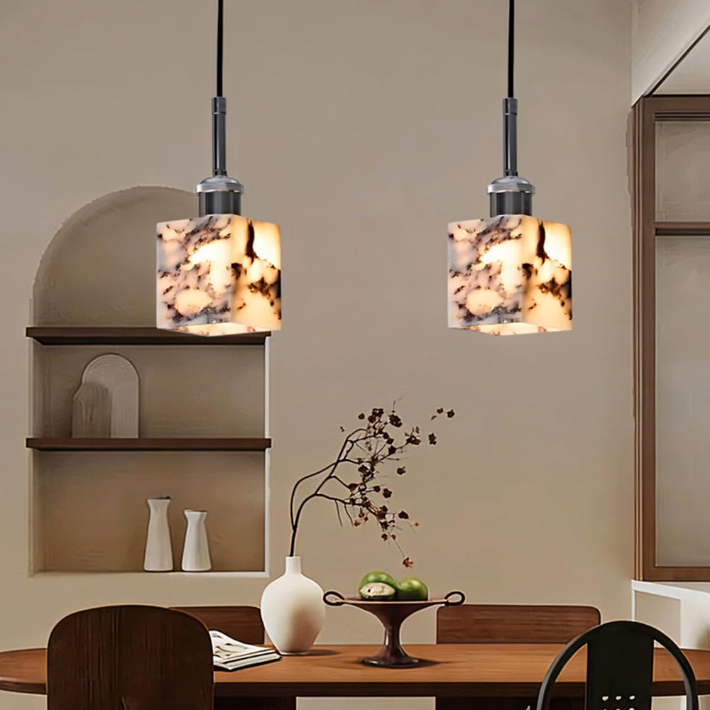 Geometryczna lampa wisząca, oryginalny marmurowy odcień i srebrny design, styl Wabi-Sabi, nowoczesna mini lampa wisząca, retro dekoracyjna oprawa na wyspę kuchenną, salon lub stół