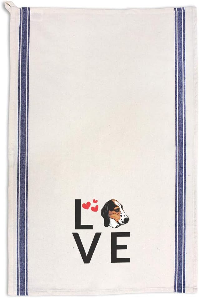 Custom Decor Kitchen Towels Love Hearts Treeing Walker Coonhound Dog Pets Dogs Cleaning Supplies Dish Towels Blue Stripe Design Only