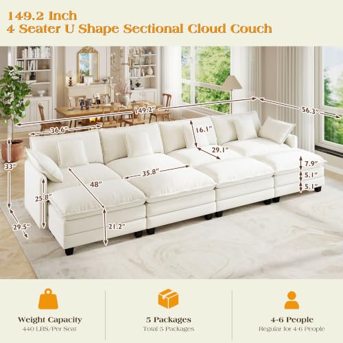 Image of Hanherry Modular Sectional Sofa,Cloud Couch for Living Room,Modern Deep Seat Sofa Chenille Fabric Comfy Couches with Throw Pillows & Movable Ottoman for Apartment