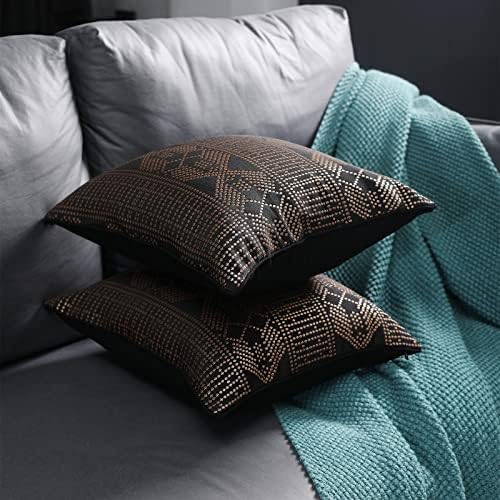 MILLSAWAY Outdoor Cushion Covers, Modern Look Hand-Woven with Geometric Pattern, 40 x 40cm(16 x 16') Decorative Square Cushion Cover for Couch, Sofa, Living Room, Bedroom (Black Copper)