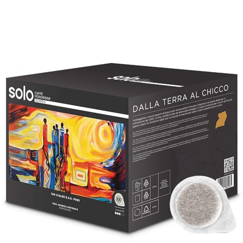 SOLO Caffè Monorigine Uganda, cápsulas E.S.E. 44 mm, monodosis, 100% Arábica natural, paquete de 100 cápsulas compostables