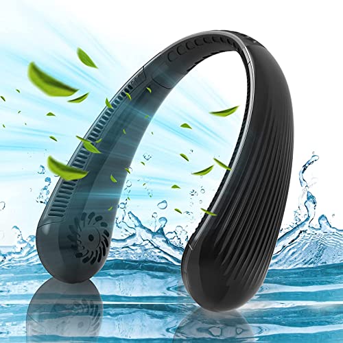 Image of Portable Hanging Neck Fan, Personal Wearable Bladeless Neck Fan, 3 Speeds USB Rechargeable Fan, 360 Cooling, Low Noise, for Travel, Indoor & Outdoor (Black)