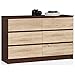 Produktbild ADGO K120 Moderne Zweifarbige Kommode mit 6 Schubladen L 120 x B 40 x H 77 cm Universalmöbelhalle Wohnzimmer Mattes Finish (Wenge/Sonoma)