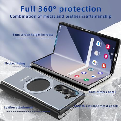 Coque Galaxy Z Fold 5 Magsafe en cuir et métal avec béquille rotative - 3