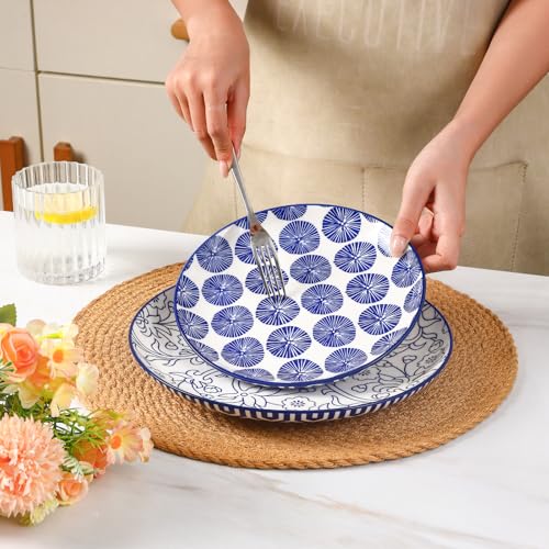 Image of Selamica Ceramic Plates and Bowls Sets,24 Pieces Dinnerware Sets for 6,Scratch Resistant Dish Set for holiday gathering, Dishwasher & Microwave Safe, Vintage Blue