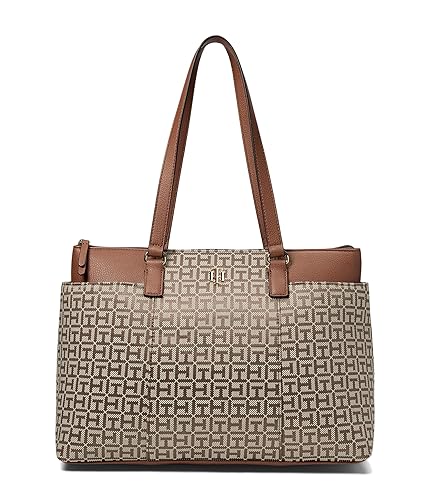 Tommy Hilfiger Evelyn II Tote-Square Monograma Jacquard, Bronzeado/chocolate amargo, One Size