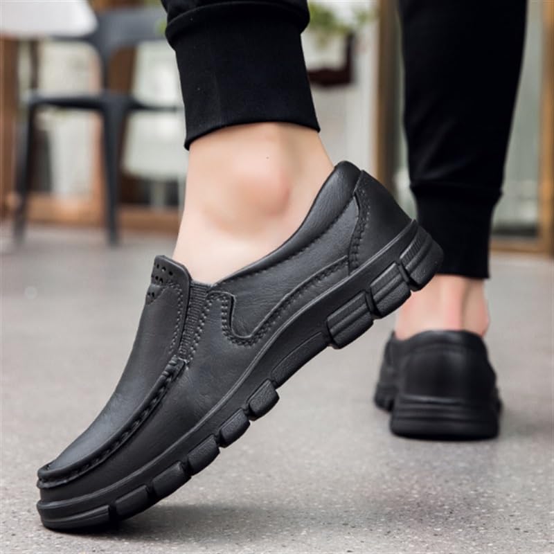 Men's Black Leather Slip-On Shoes Stitching Adhesive Craft Sturdy Non-Slip Sole Soft Upper Contemporary Casual Shoes Stylish Business Shoes 6