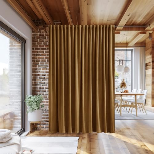 Image of Back Tab Room Divider Curtains Luxury Gold Brown Velvet Blackout Thermal Insulated Window Drapes for Sliding Door Living Room Halloween Home Decor, W100 x L108, 1 Panel