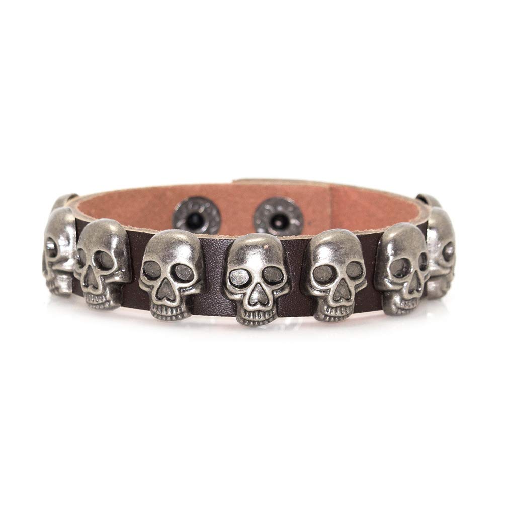 Xusamss Punk Rock Alloy Buckle Leather Wristband Skull Cuff Bracelet,7.5" Wrist