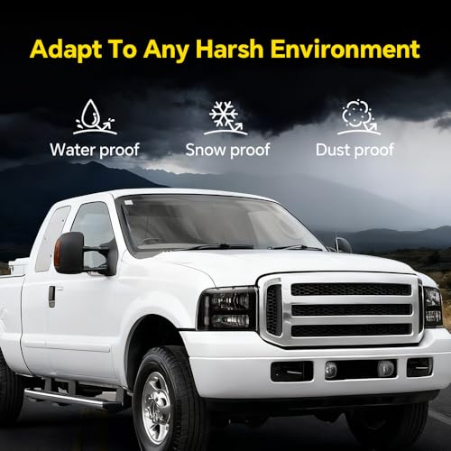 Image of GRAND ORANGE Headlights Assembly Compatible with 2005-2007 Ford F250 F350 F450 F550 Super Duty /Fit 2005 Ford Excursion Headlamp Driver & Passenger Side Clear lens Black Houing Clear Reflector