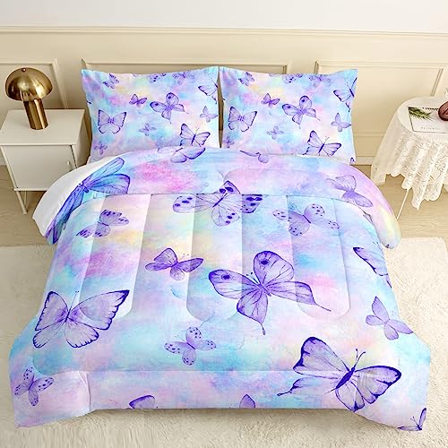 Cvhouse Butterfly Comforter Set,Rainbow Butterfly Bedding Set For Girls Kids Teens,Tie Dye Butterflies Comforter Butterflies Duvet Set Room Decor Quilt Set Queen Size #TOP11
