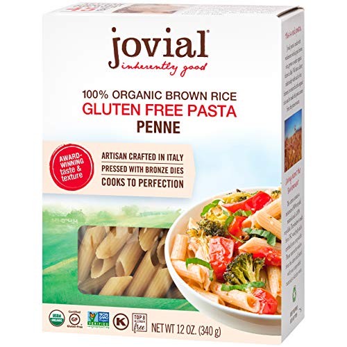 Jovial Penne Rigate Gluten-Free Pasta | Whole Grain Brown Rice Penne Rigate Pasta | Non-GMO | Lower Carb | Kosher | USDA Certified Organic | Made in Italy | 12 oz (4 Pack)