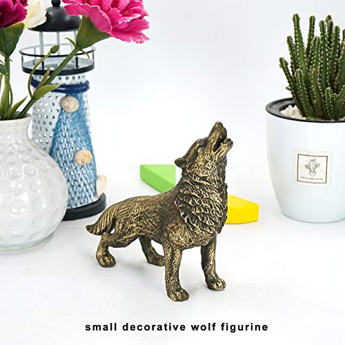 Estatua pequeña de lobo de bronce 5.7 x 1.7 x 5 pulgadas miniatura 3
