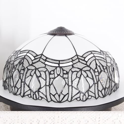 Image of 16Inch Tiffany Stained Glass Lamp Shade Replacement Only(White Baking Bend) | Fit For Table Lamps FLoor Lamp Ceiling Fixture Pendant Hanging Light Home Office Decoration