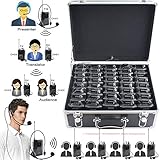 EXMAX EX-938 UHF Voice Acoustic Transmission Wireless Interpreter Headset System for Law Court Church Simultaneous Interpretation Social Distancing - 1 Transmitter & 40 Receivers + Black Storage Case