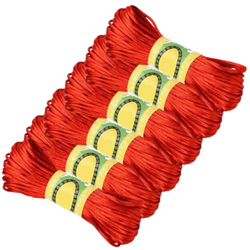 CABODYALS 120 m 6 paquetes 2mm Cordón Rojo de Cola de Rata Satén Suave Cordón de Seda Poliéster Sólido Kumihimo Hilo Coreano Redondo A Granel para Coser Hacer Joyas Pulseras Abalorios Manualidades Col