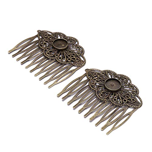 5Pcs 52×56Mm Antique Bronze Hair Comb Jewelry Making Hairpins Findings Fit 12Mm Glass Cabochons Settings Diy Hair Clips Accessories #TOP6