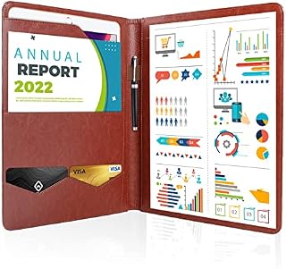 GUYUCOM Conference Folder Business Document Padfolio, Personal Organiser Folder with Clipboard, File Sleeve, Card Holder, Pockets for Office Work (Brown)