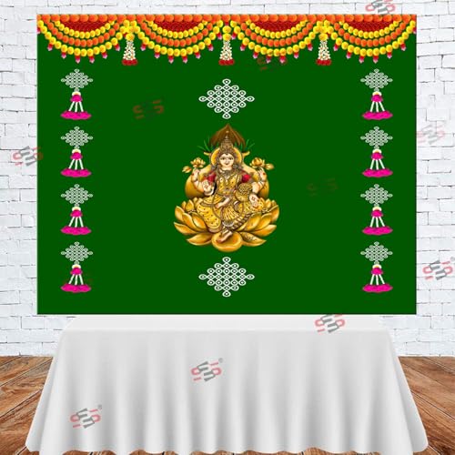 Image of S2S Backdrop Cloth for Pooja Decoration Traditional Background Curtain Cloth for Festival Fabric | Lakshmi Devi Backdrop Cloth for Decoration | 5 Feet Height & 5 Feet Width