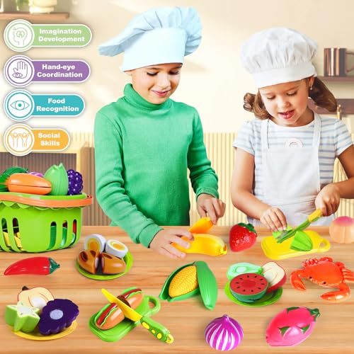 image for BAODLON 100 PCS Cutting Play Food Toy for Kids Kitchen, Pretend Food K