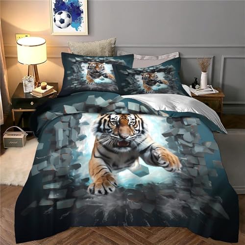 Parure de lit tigre 3D housse de couette microfibre douce ado single 140x200cm