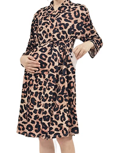 Image of SUFEINI Maternity Robe and Matching Baby Swaddle Blanket Set, Mommy Robe with Receiving Blanket Girls Boys Sleepwear