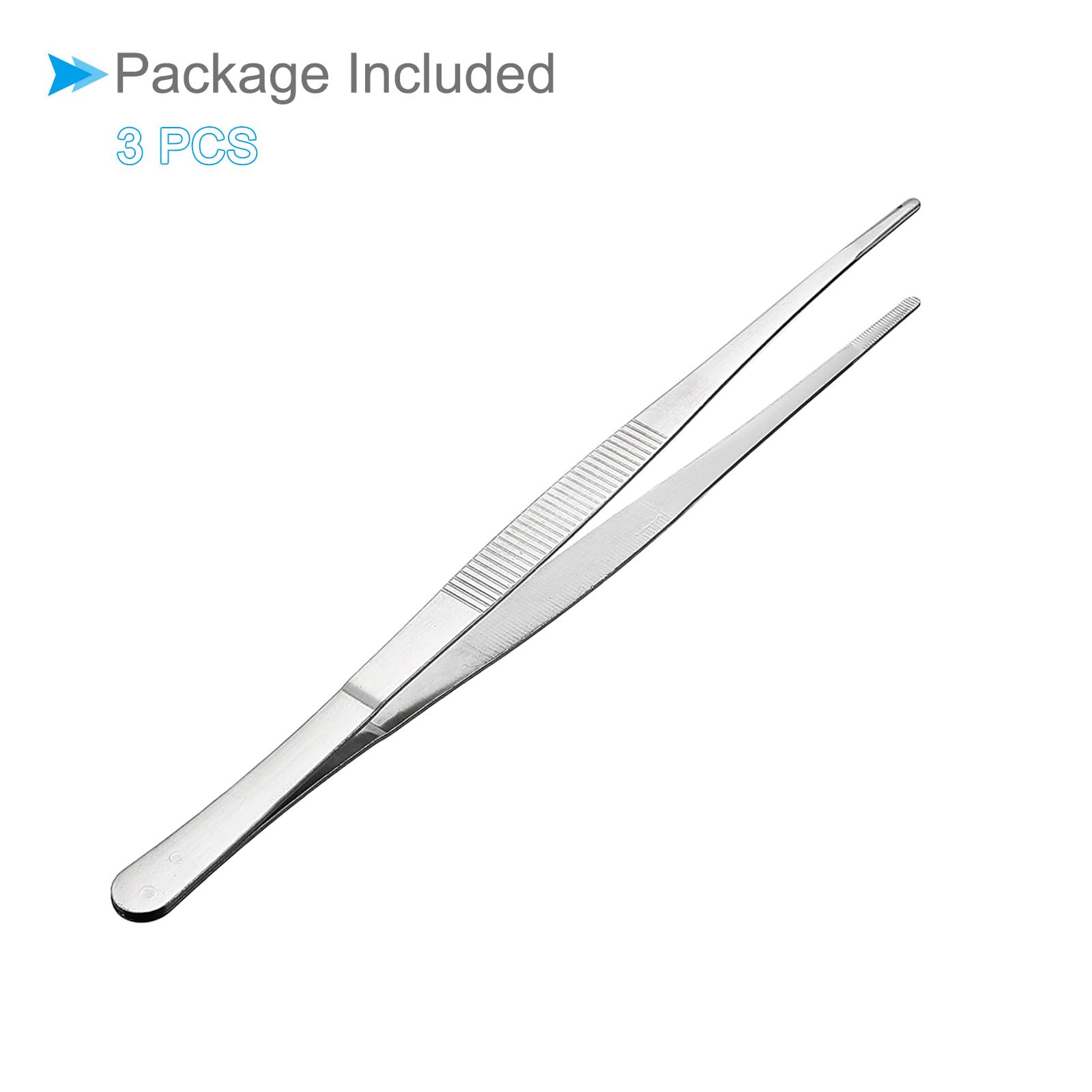 Pęseta o długości 250 mm, stal nierdzewna, proste, tępe, ząbkowane, pęseta – (zastosowanie: do naprawy produktów wyposażenia maszynowego), 3 sztuki