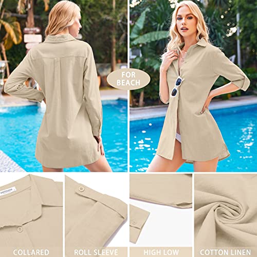 Image of HOTOUCH Women Boyfriend Shirts Button Down Long Sleeve Blouse Cuffed Sleeve Collared Shirt