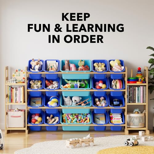 Image of SpaceAid Toy Storage Organizer with 6 Shelves and 20 Bins, Toy Organizers Storage Bookshelf, Kids Bin Shelf Toys Box Bookcase for Bedroom Playroom Organization Room Decor, Blue and Navy Blue