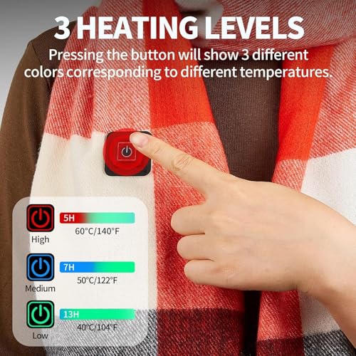 Heated Scarf For Women Men, Usb Rechargeable Heated Scarf, Portable & Adjustable Neck Warmer, Neck Heating Pad, Cozy Heating Pad For Instant Comfort & Style - Red Squares2