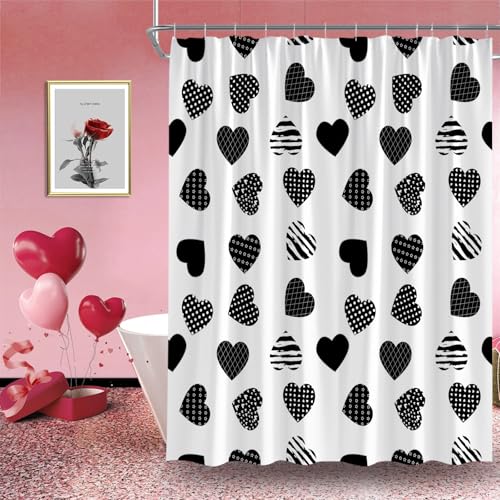 Valentine’s Black Love Heart Fabric Shower Curtain 71×71