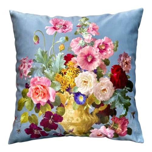 whooplaArt Vintage Oil Painting Floral Throw Pillow Cover, 18x18 Inch, Grey