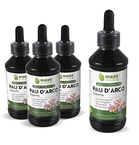 Maxx Herb PAU D'Arco Tincture - Max Strength PAU Darco Extract for Immune Support, Taheebo Tea Inner Bark Absorbs Better Than PAU Darco Capsules – 4 Bottles, 4 Oz Each (240 Servings)