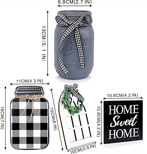 Dining Table Centerpiece Decor, Farmhouse Mason Jar Decor Set, Dining Table Centerpiece, For Dining Room Table, Kitchen, Living Room Coffee Table Décor, Buffalo Plaid Decor Items Bundle Set, Black White Home Sweet Home Sign #TOP1