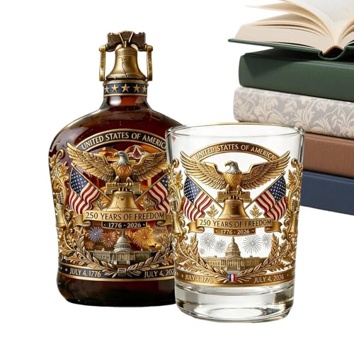 Botella de whiskey de 350 ml edición 1776-2026 con vaso incluido 2